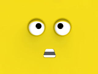 Yellow face of cute character. Cute face. stupid face. emotion surprise. Horizontal image. Surprised face. 3D image. 3D rendering.