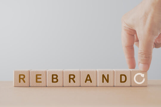 Rebranding strategy concept. Marketing and brand management. Rethinks marketing strategy with a new name, logo, or design,  intention of developing a new. Refreshing the look and feel of brand
