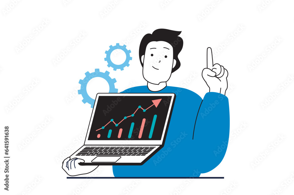 Poster data analysis concept with people scene in flat web design. man gets consulting audit, getting posit