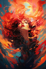 Abstract portrait of a woman. Element fire. Creative fantasy for posters, advertising, printing, sales and beauty industry