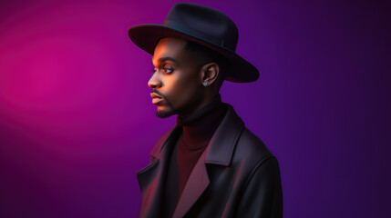 african american man wearing a hat isolated on purple background 