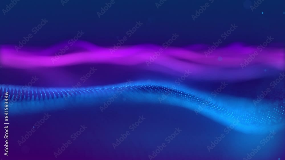 Poster elegant blue and purple wave made of particles slightly moving levitating like a silk on a backgroun