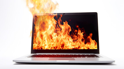 白背景の炎上するノートパソコン