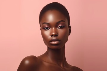 Beauty portrait of young african american woman on pink background.Generative Ai