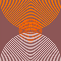 Seamless Flat Bauhaus Pattern in Red, Orange Colors. Background Rings Lines for Banner, Poster, Website, Placard, Cover, Advertising. Backdrop Vibration Motion Lines. Texture Effect Retro Sun.