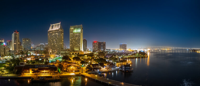San Diego Skyline views of downtown at night