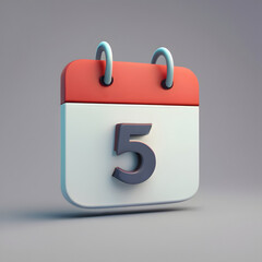 Calendar date 3d icon. 5th day of the month icon. Event schedule date. Agenda plan. Time planner. 5th day day reminder.  Meeting appointment time. Vector