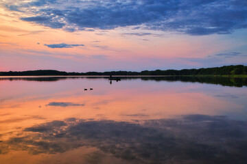 See - Abend - Angler - Boot - Kahn - Himmel - Sunset - Landscape - Beautiful - silhouette  - Sunrise Sea - Colorful - Reed - Clouds - Sky - Sundown - Sun	