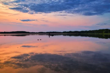 Foto op Canvas See - Abend - Angler - Boot - Kahn - Himmel - Sunset - Landscape - Beautiful - silhouette  - Sunrise Sea - Colorful - Reed - Clouds - Sky - Sundown - Sun  © Enrico Obergefäll