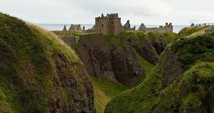 Zooming into Dunnottar Castle, Scotland, United Kingdom