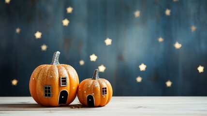 Decorative pumpkin house with night stars ready for Halloween festivities - Powered by Adobe