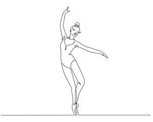 Ballerina Abstract Silhouette Line Art Drawing. Female Dancing Pose Linear Drawing. Ballet Dancer Vector Illustration Minimalistic Style for Modern Design: Prints, Wall Art, Posters, Social Media. 