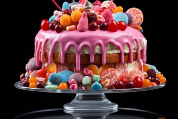 Candy Themed Cake Adorned With Edible, Generative AI