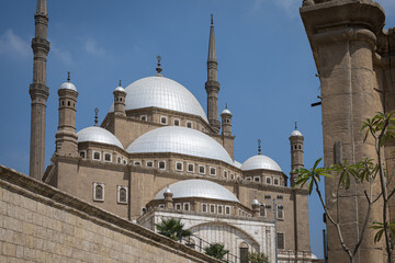 Fototapeta na wymiar Domes of the Alabaster Mosque at the medieval citadel of Saladin, Cairo, Egypt