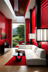 Asian home interior design in red color