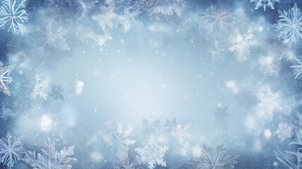 Fototapeta na wymiar Frosty icy crystal Christmas frame with snowflakes