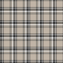 Seamless plaid and checkered patterns in black brown and white for textile design. Tartan plaid pattern with square-shaped background for a fabric print. Vector illustration.