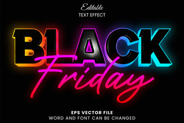 Black friday sale neon glow 3d editable vector text effect