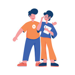 Flat design illustration of start up couples blue and orange color, teenage boys and teenage girls
