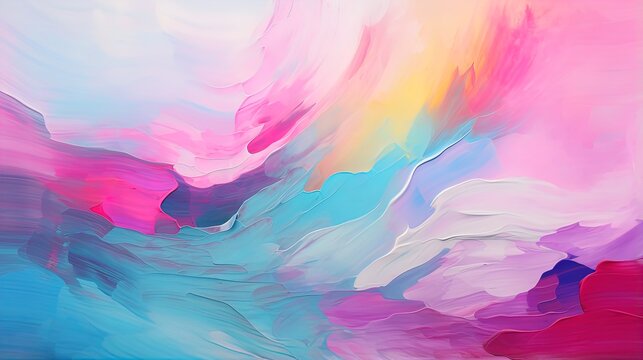 Oil painting abstract art background. Natural banner with bright rainbow gradient. Dry texture