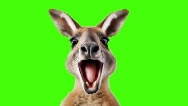 Funny kangaroo video on green screen background.