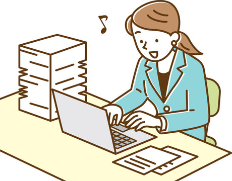 recommend clip art: 大量の書類と仕事を軽々とこなすスーツ姿の女性