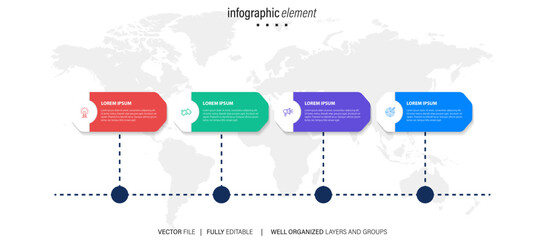 Abstract business infographic template with 4 steps. Colorful diagram, timeline and schedule isolated on light background.
