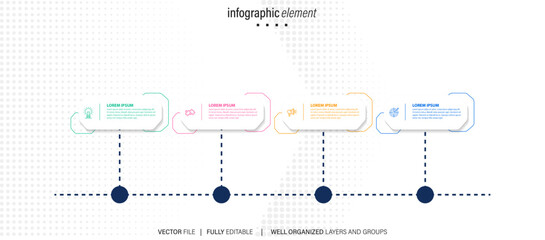 Abstract business infographic template with 4 steps. Colorful diagram, timeline and schedule isolated on light background.
