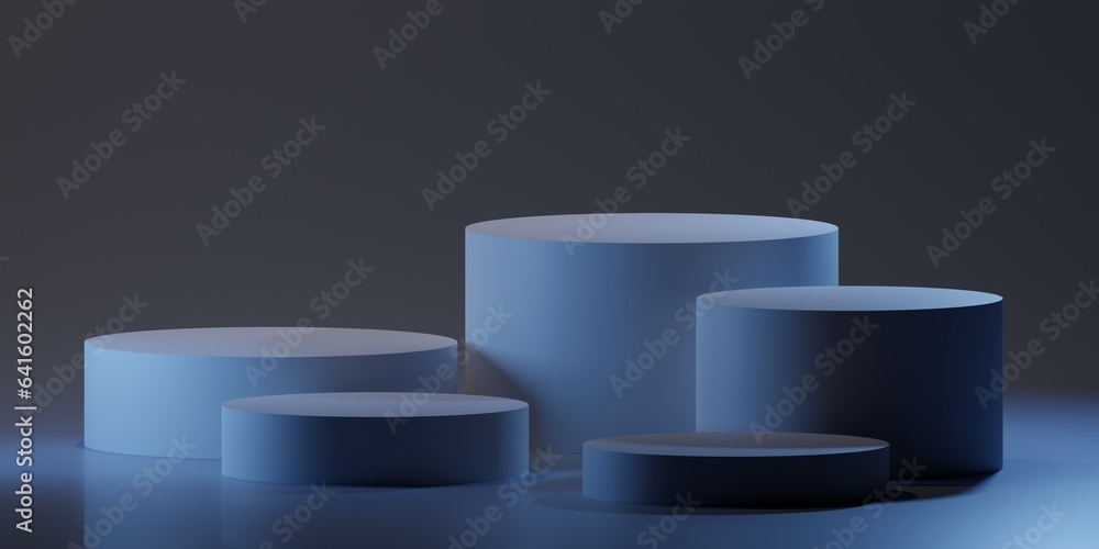 Poster abstract dark blue background for product presentation with round podium. scene for products showcas