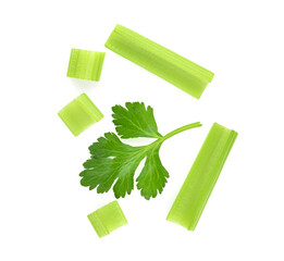 Top view of celery isolated on white background