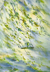 A swing in the garden in summer watercolor background - 641602807