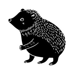 Hedgehog, linocut style vector illustration, isolated on white background