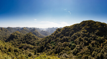 Halong bay mountain viewpoint from Cat Ba Island, Ngu Lam Peak in Vietnam