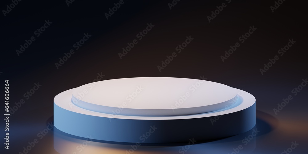 Poster abstract dark blue background for product presentation with round podium. scene for products showcas