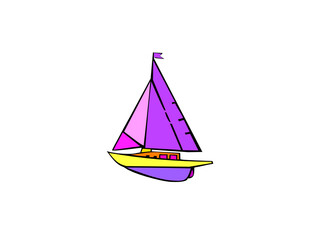 Sail board background, Sailboat icon, logo vector. Sailing Boat Illustration. Luxury Yacht with Cabin and Sails as Water Transport Vector Illustration.
