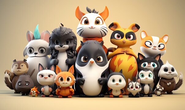 Photo of animated animals standing together in a lively pose