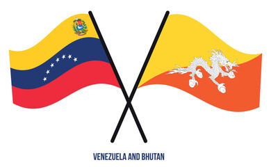 Venezuela and Bhutan Flags Crossed And Waving Flat Style. Official Proportion. Correct Colors