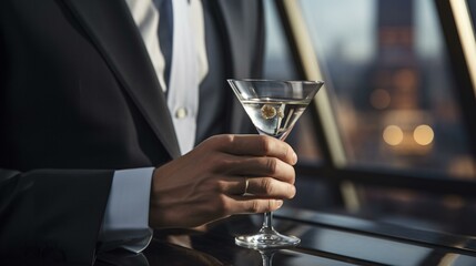 A sophisticated man holding a martini glass