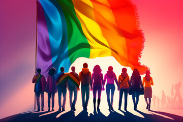 LGBT community at the parade. Pride month illustration - obrazy, fototapety, plakaty