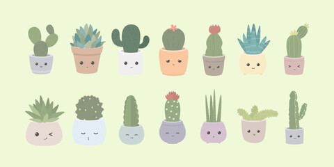 Cute Succulent Or Cactus Plant With Happy Face