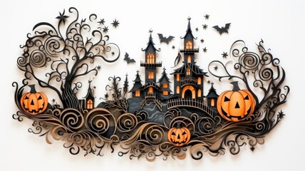 
halloween background, paper craft style. night halloween paper art background.
