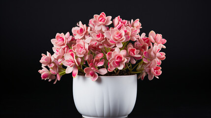 Pink echeveria Cupid flowers in white ceramic pot