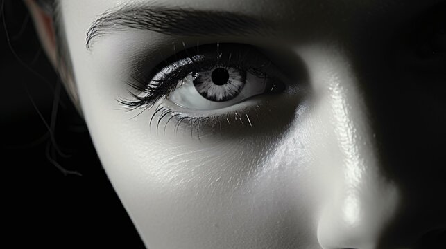 A person with a prosthetic eye in a close-up shot