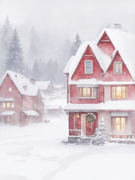 Landscape of Christmas city with red houses
