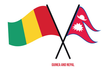 Guinea and Nepal Flags Crossed And Waving Flat Style. Official Proportion. Correct Colors.