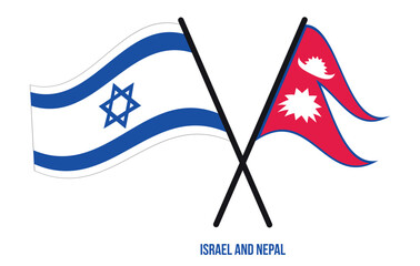 Israel and Nepal Flags Crossed And Waving Flat Style. Official Proportion. Correct Colors.