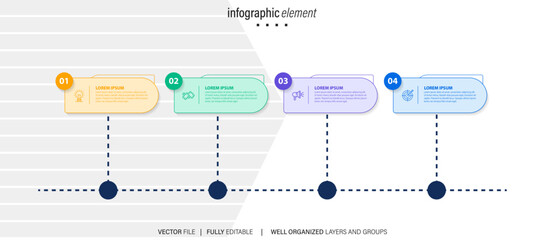Fototapeta na wymiar Process of circle infographic with 4 steps. Steps business timeline process infographic template 