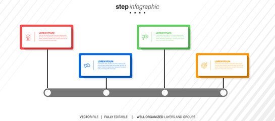 Process of circle infographic with 4 steps. Steps business timeline process infographic template
