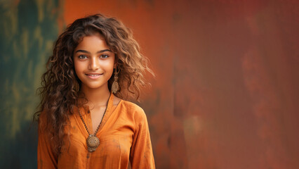 Fototapeta premium A village girl in rural India, wearing traditional clothes with a rural background