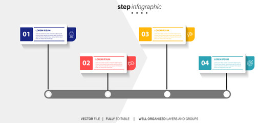 Fototapeta na wymiar Vector infographic arrow template with 4 steps. Can be used for web design, timeline, diagram, chart, graph, business presentation. 
